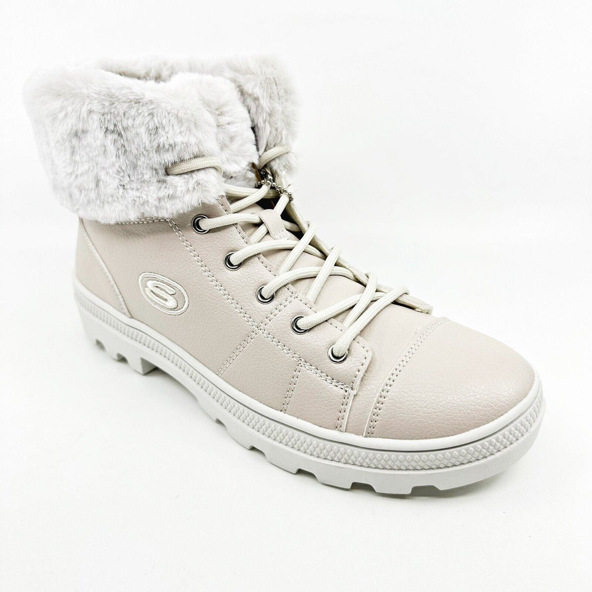 Skechers Roadies Top It Off Off White Womens Combat Boots Comfort Shoes