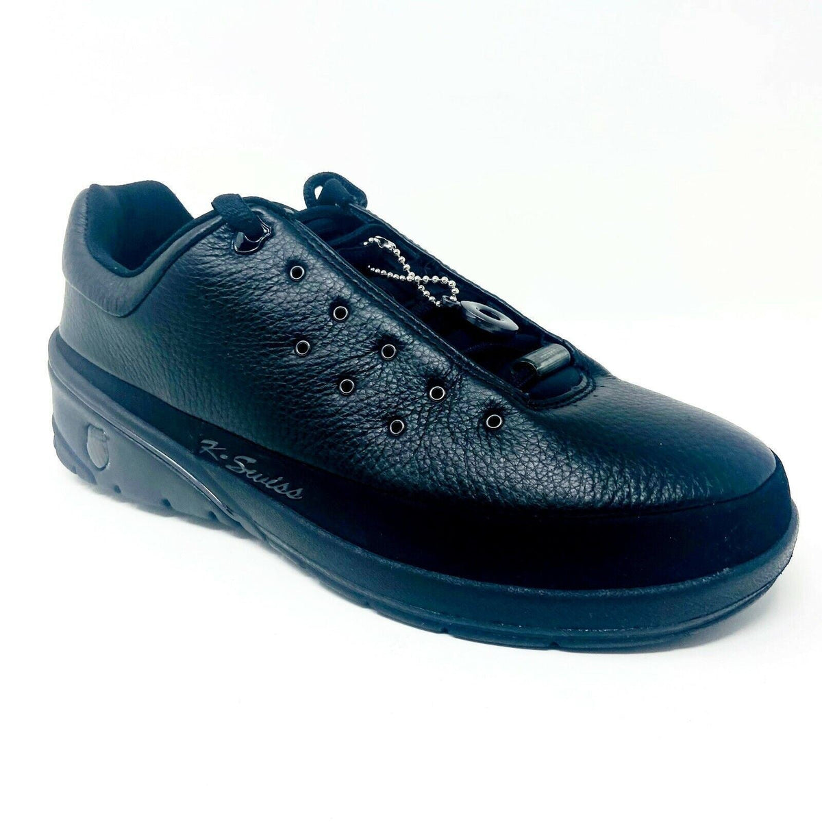 K-Swiss Pratt Black Chrome Leather Mens Retro Casual Sneakers 01131068