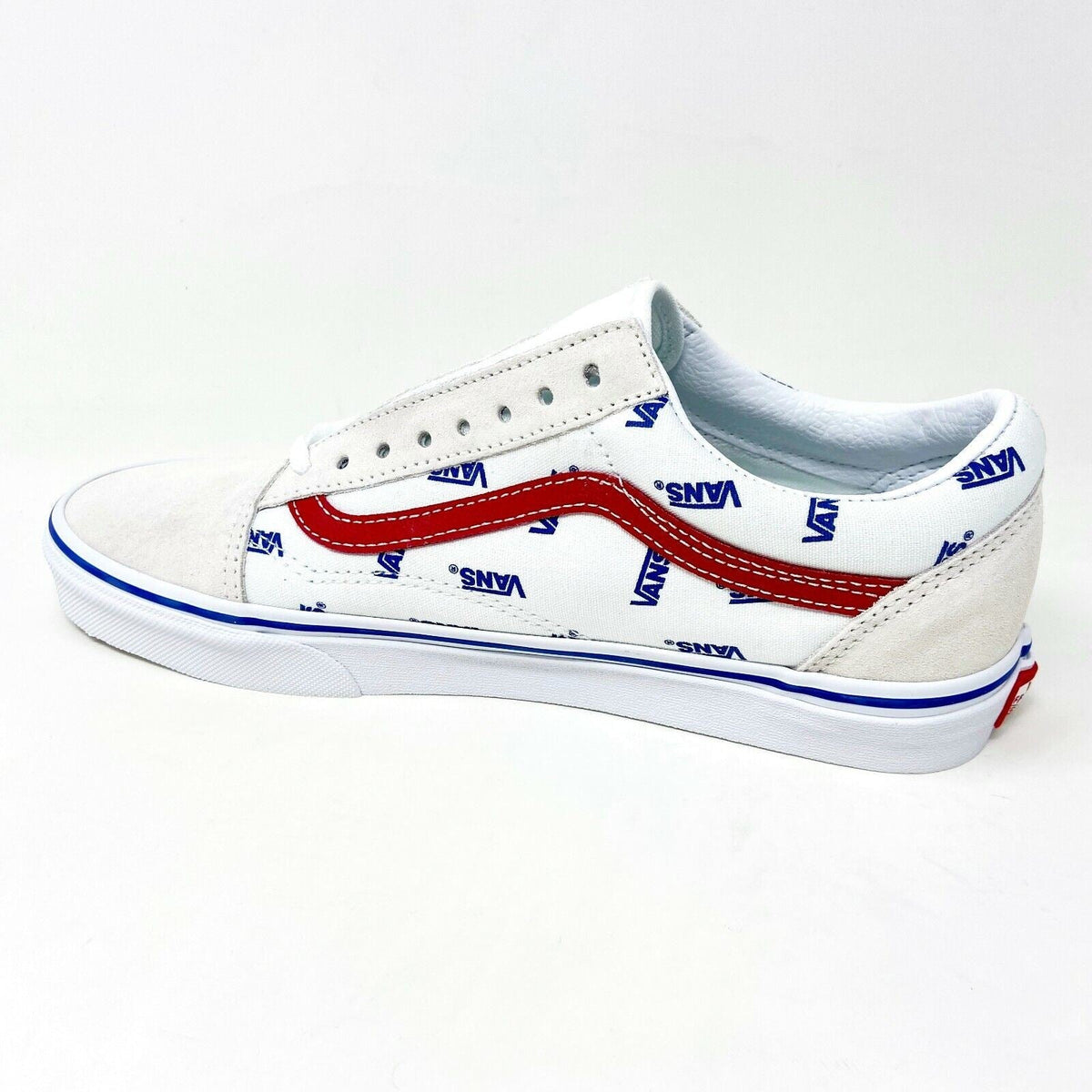 Vans Old Skool True White Red Mens Logo Suede Casual Shoes Sneakers