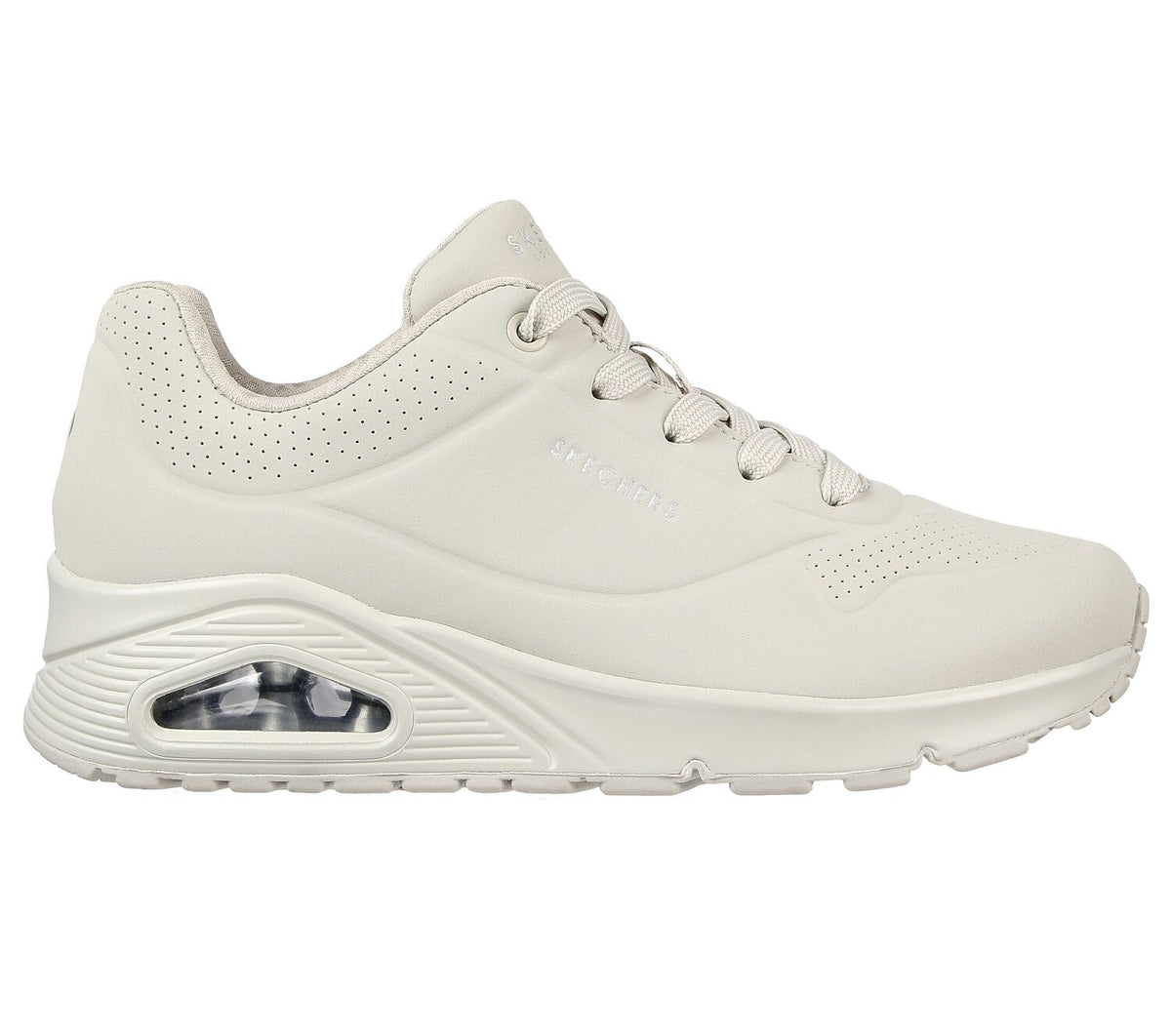 Women's Wide Fit Skechers 73690 Uno - Stand On Air Walking Street Wear Trainers - Off White
