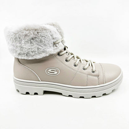 Skechers Roadies Top It Off Off White Womens Combat Boots Comfort Shoes