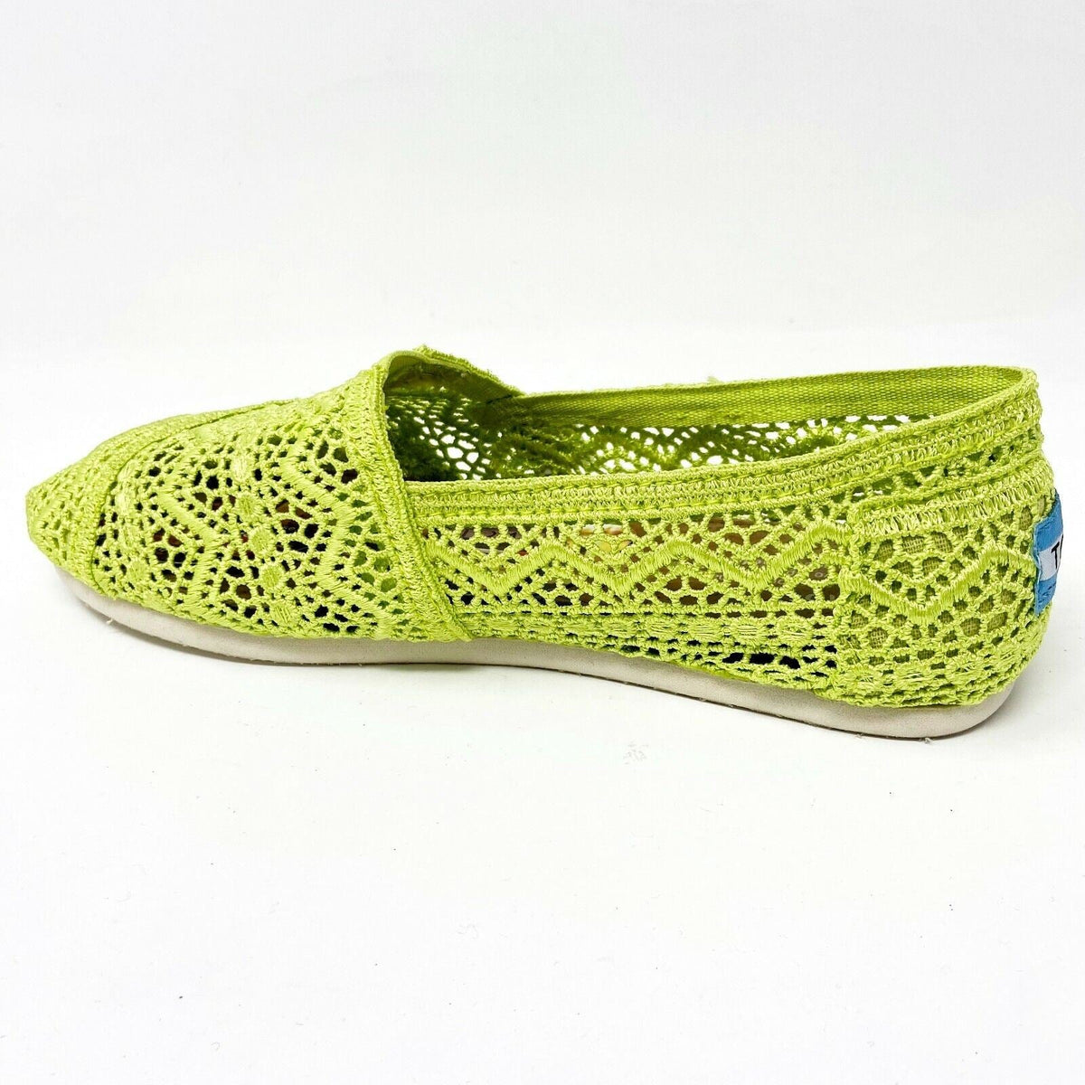 Toms Classics Neon Lime Crochet Womens Slip On Casual Canvas Flat Shoes