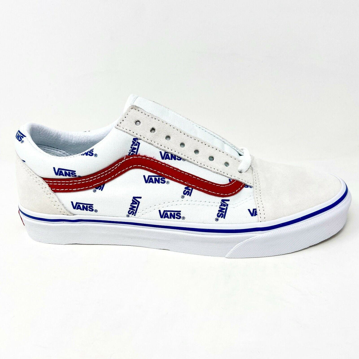 Vans Old Skool True White Red Mens Logo Suede Casual Shoes Sneakers