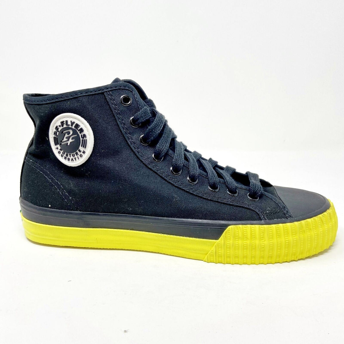 PF Flyers Center Hi Black Yellow Womens Retro Casual Shoes PM12OH1T