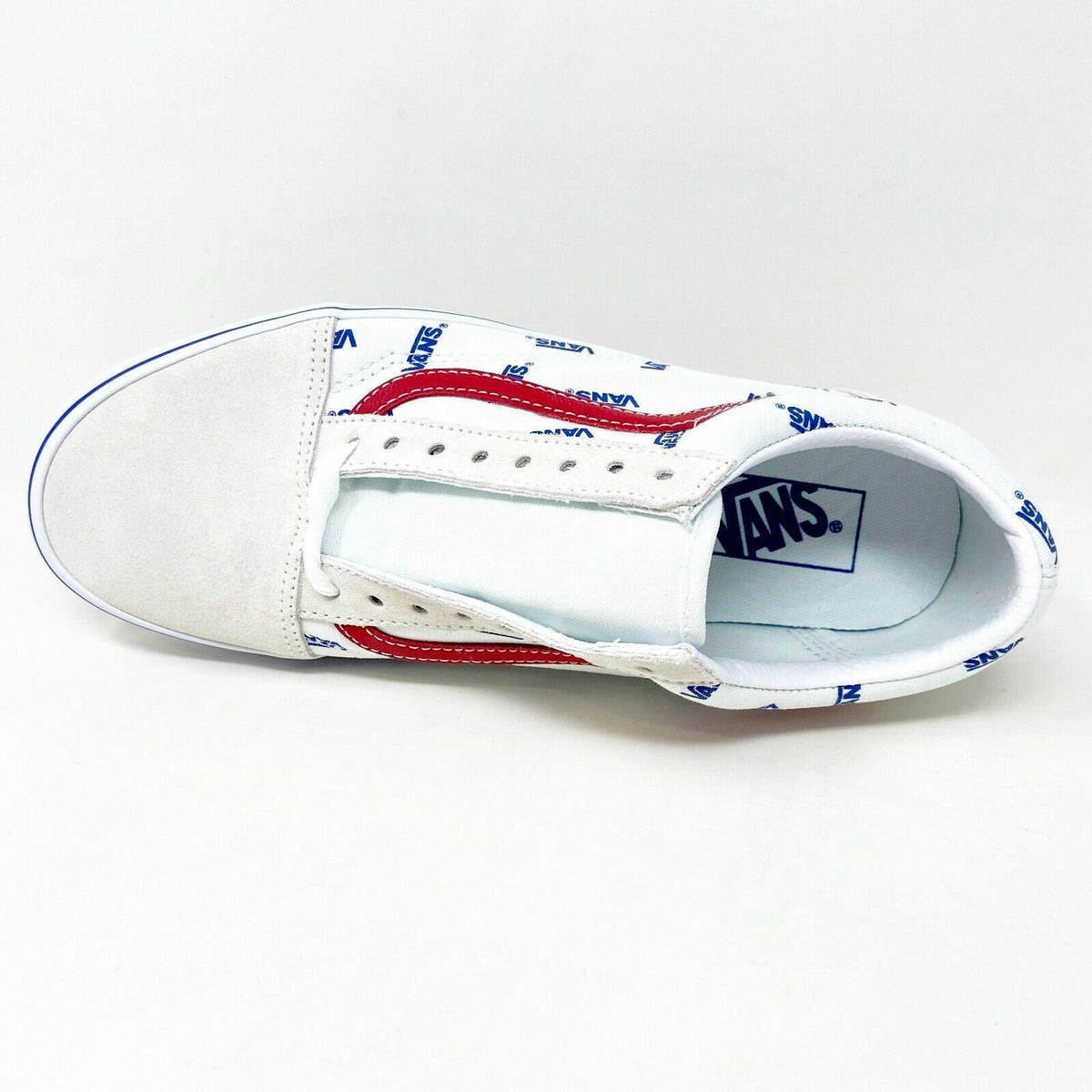 Vans Old Skool True White Red Mens Logo Suede Casual Shoes Sneakers