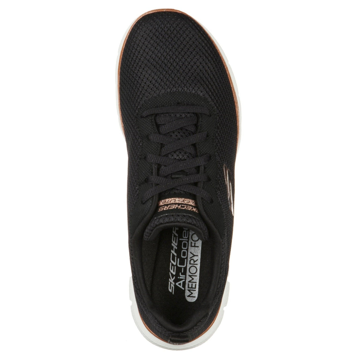 Womens Wide Fit Skechers Flex Appeal 4.0 149303 Brilliant Walking Trainers - Black/Rose Gold